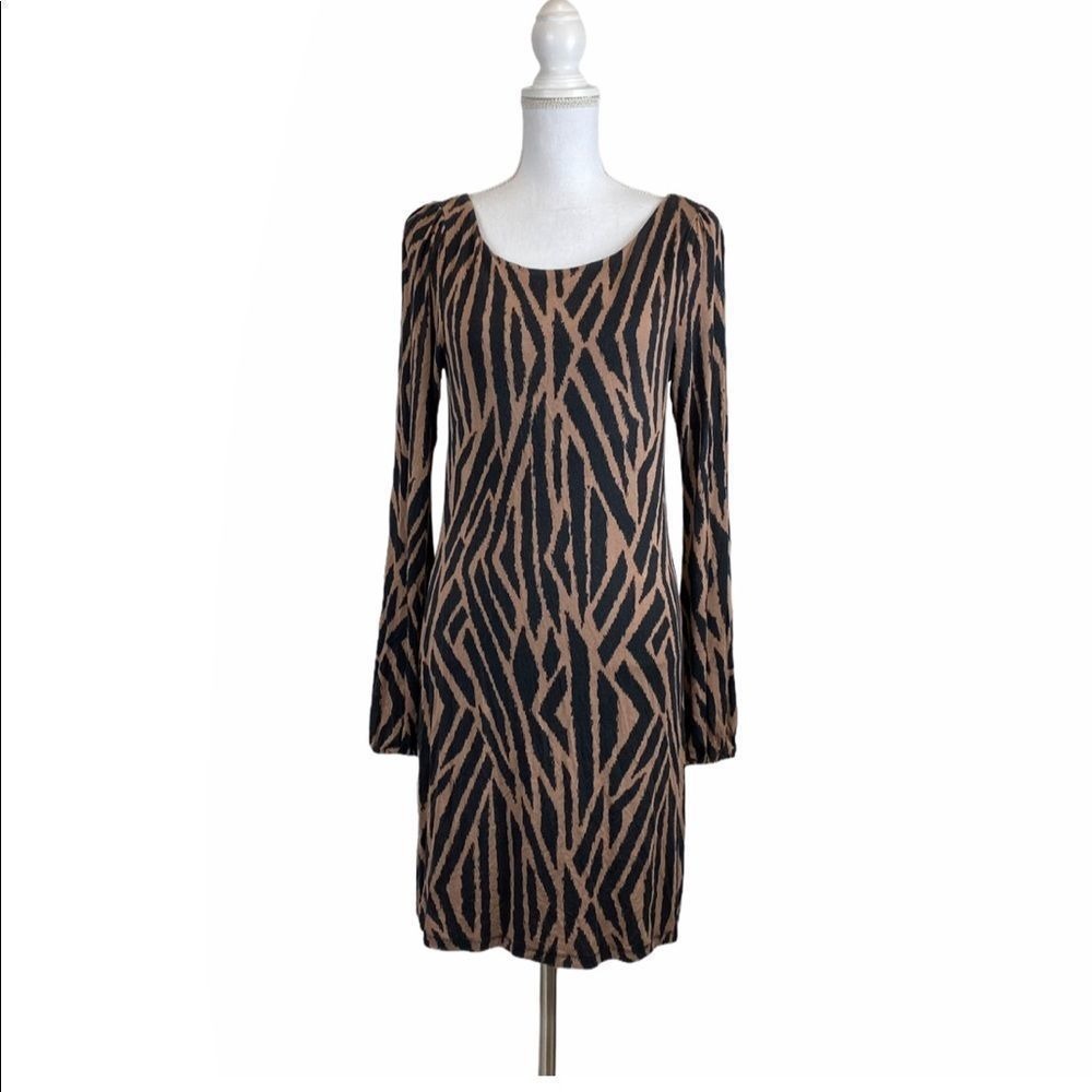 TART Women's Small Animal Print Black Brown Dress‎ Casual Fitted Stretch